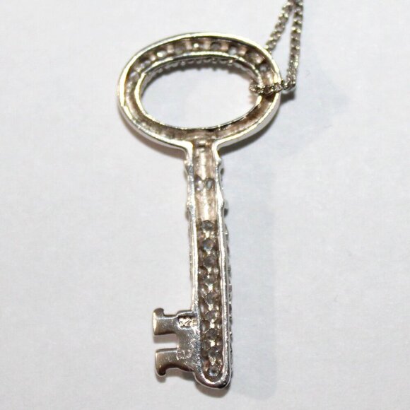 Sterling Silver Cubic Zirconia Key Necklace - Picture 2 of 6
